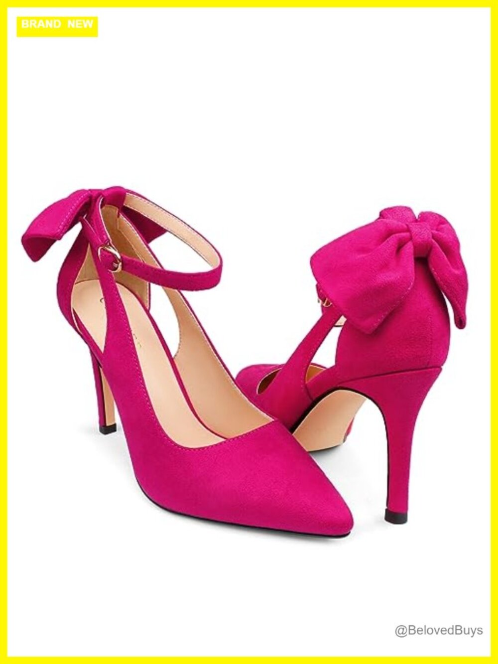 Pointed Toe Stiletto Pumps with Back Bow and Ankle Strap